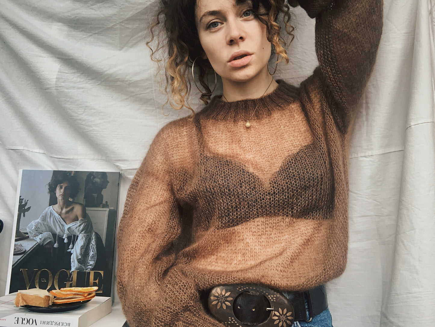 Caramel Brown Silk Mohair Cloud Sweater