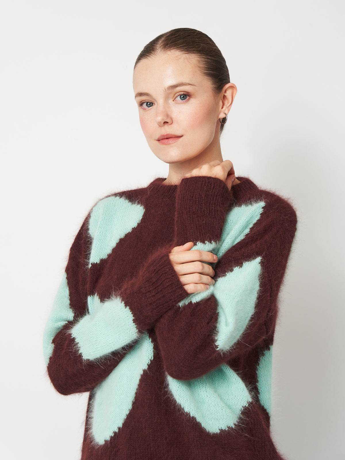 Animal Print Fluffy Cow Sweater in Brown & Blue