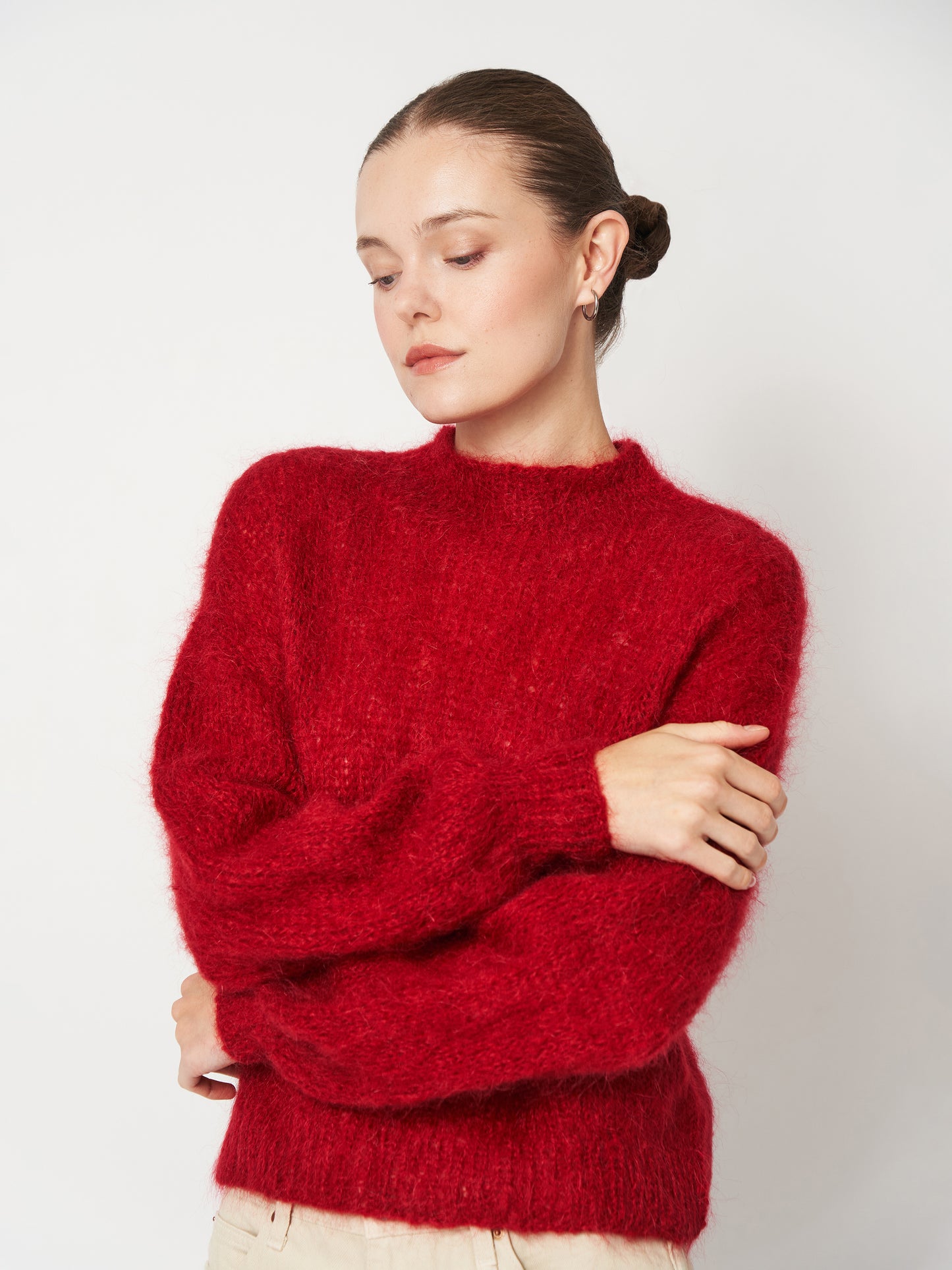 Wine Red Oversized Mohair Sweater Cropped