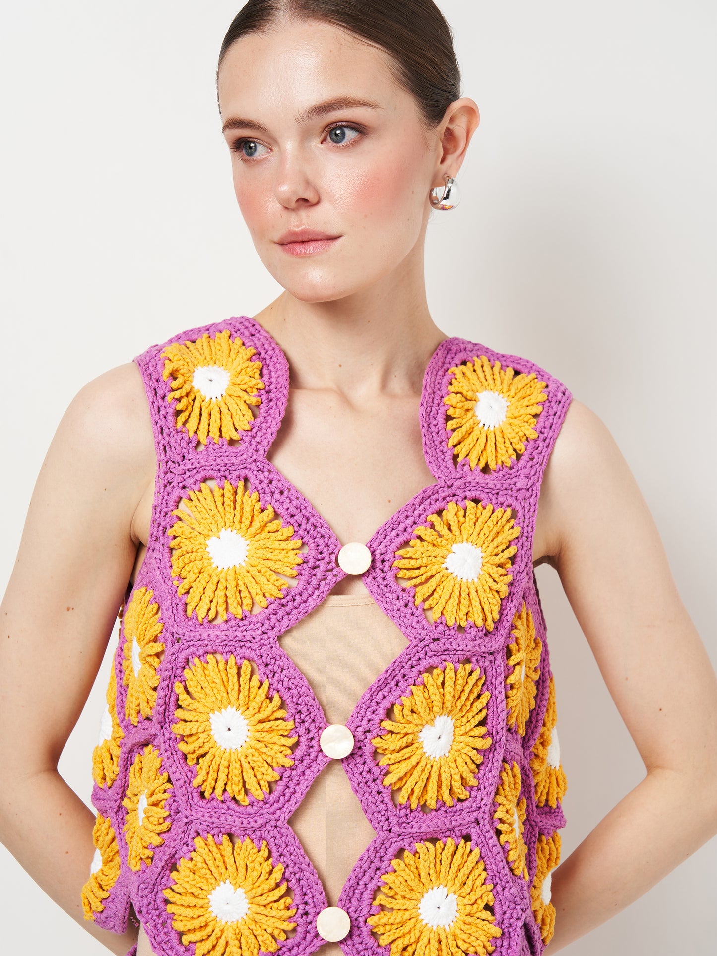 Crochet Flowers Vest in Purple and Orange