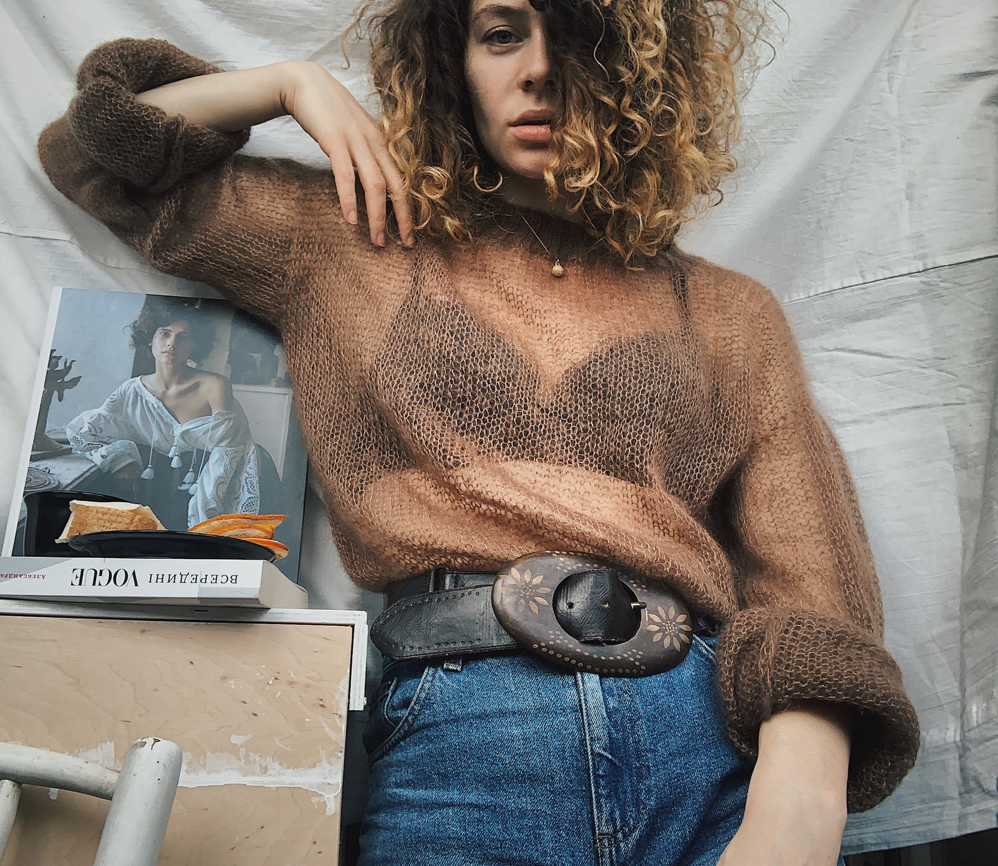 Caramel Brown Silk Mohair Cloud Sweater