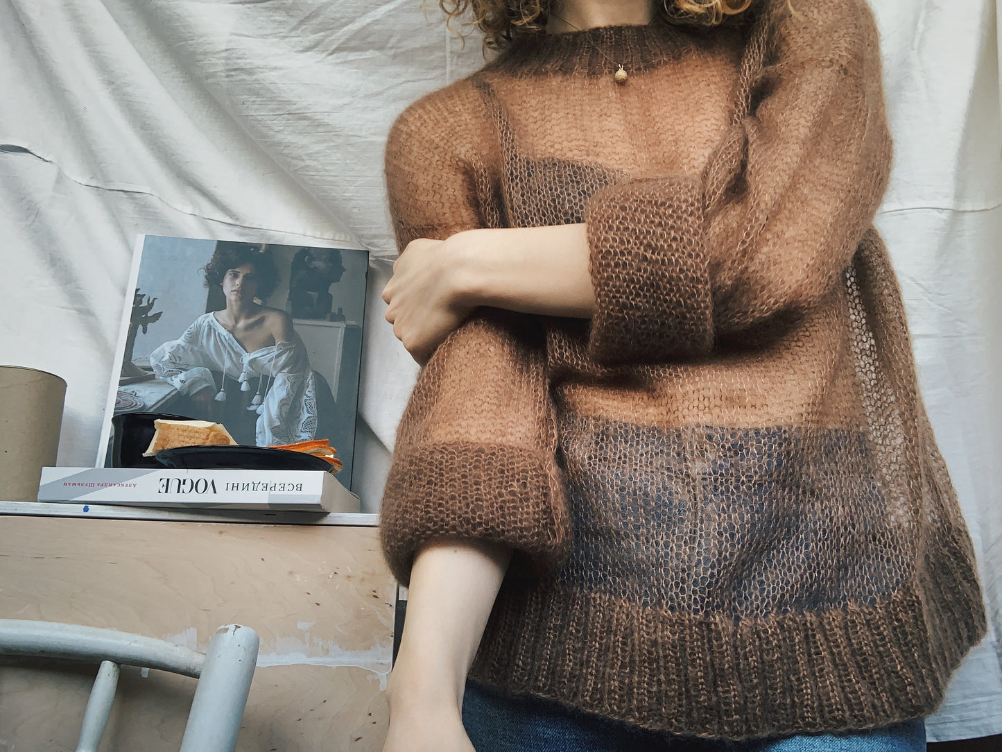 Caramel Brown Silk Mohair Cloud Sweater