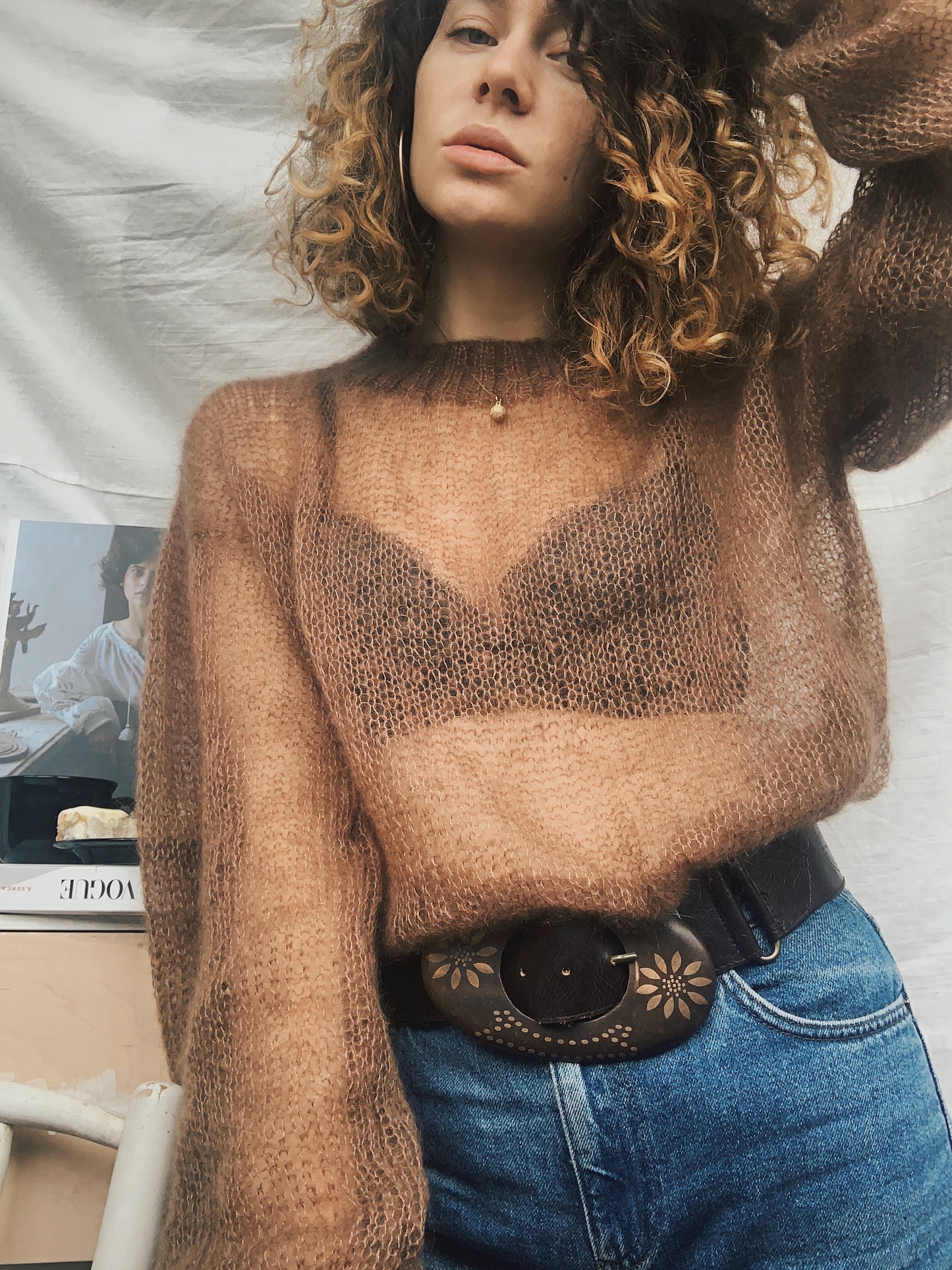 Caramel Brown Silk Mohair Cloud Sweater