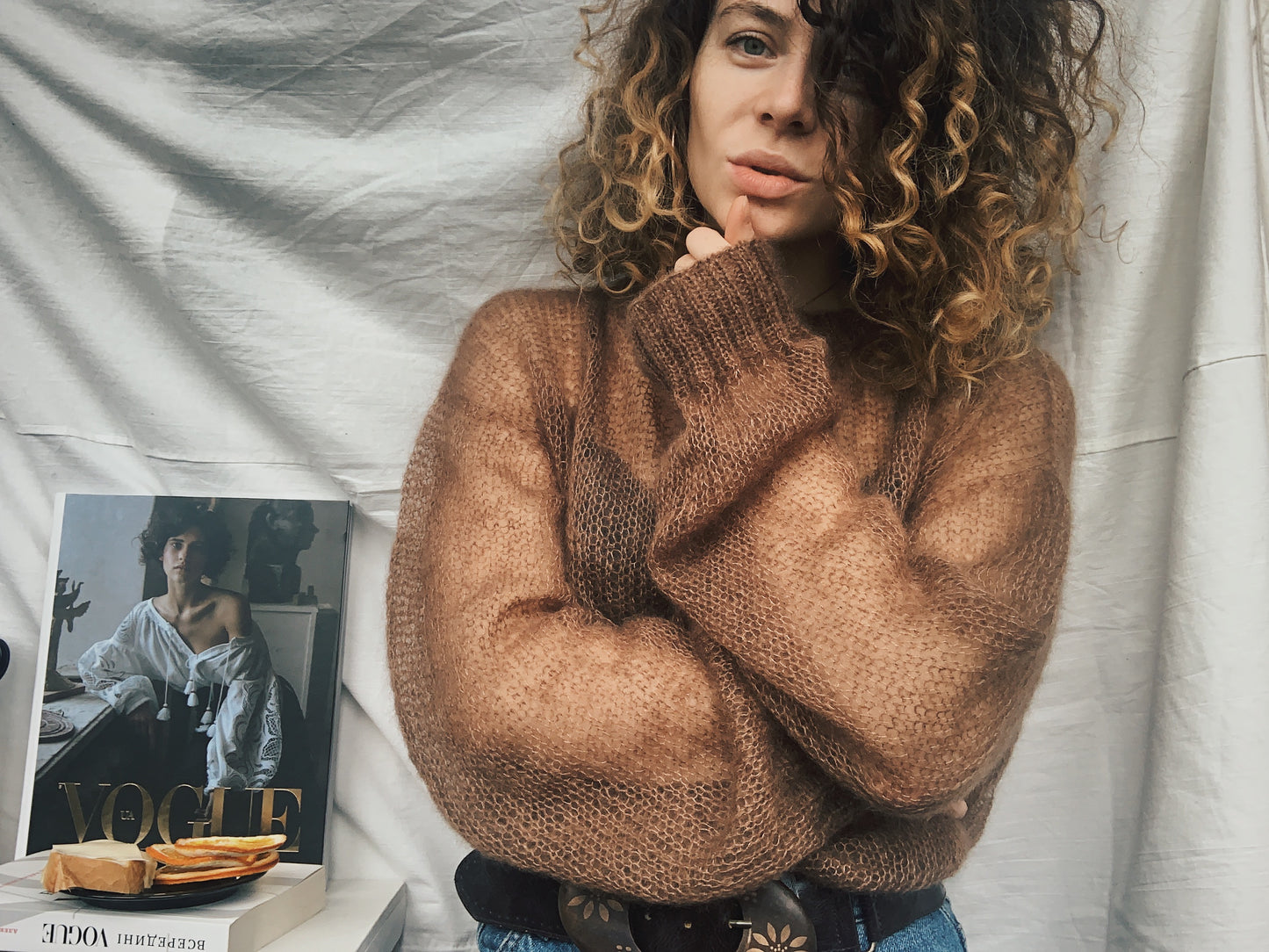 Caramel Brown Silk Mohair Cloud Sweater