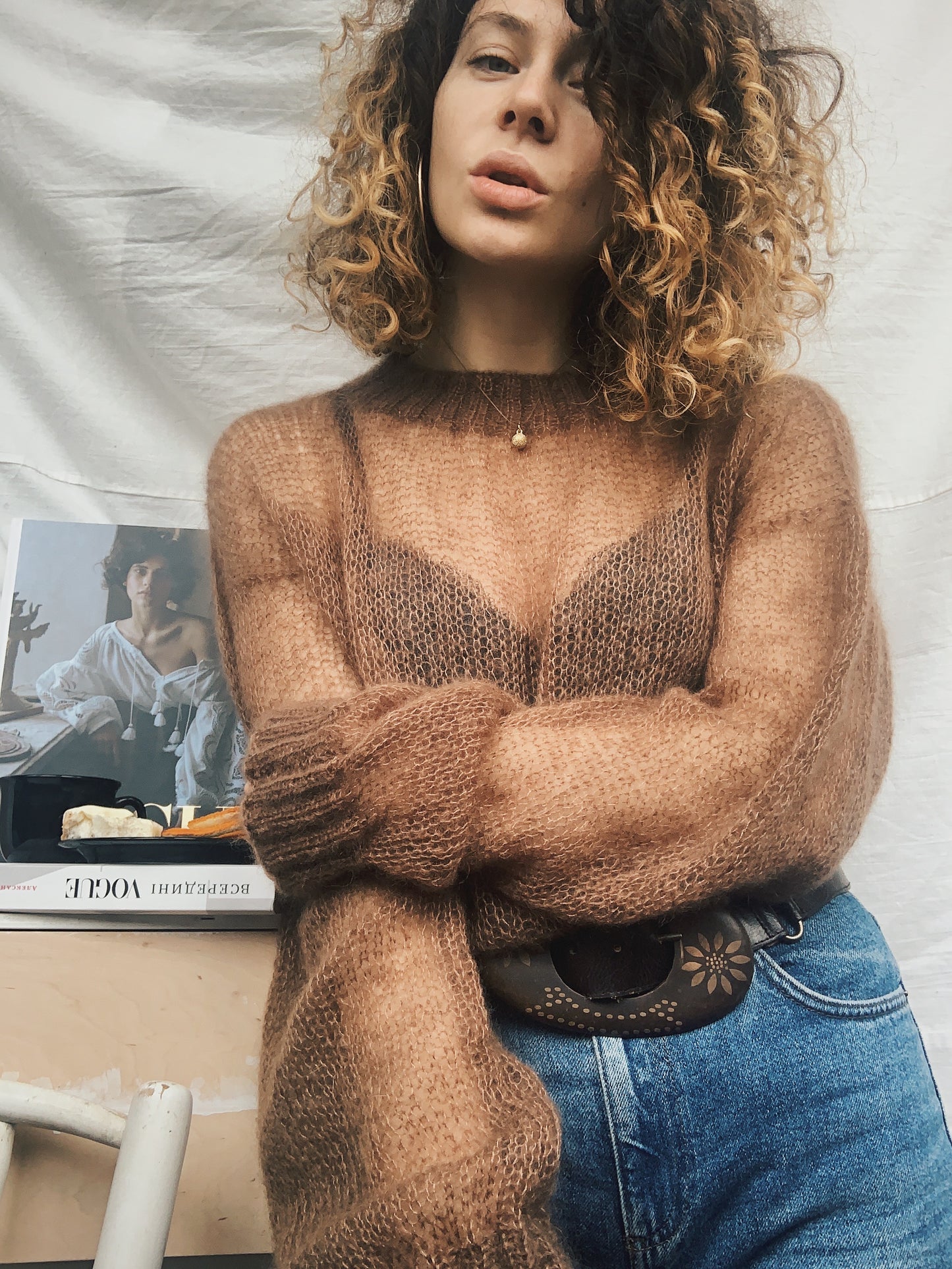 Caramel Brown Silk Mohair Cloud Sweater