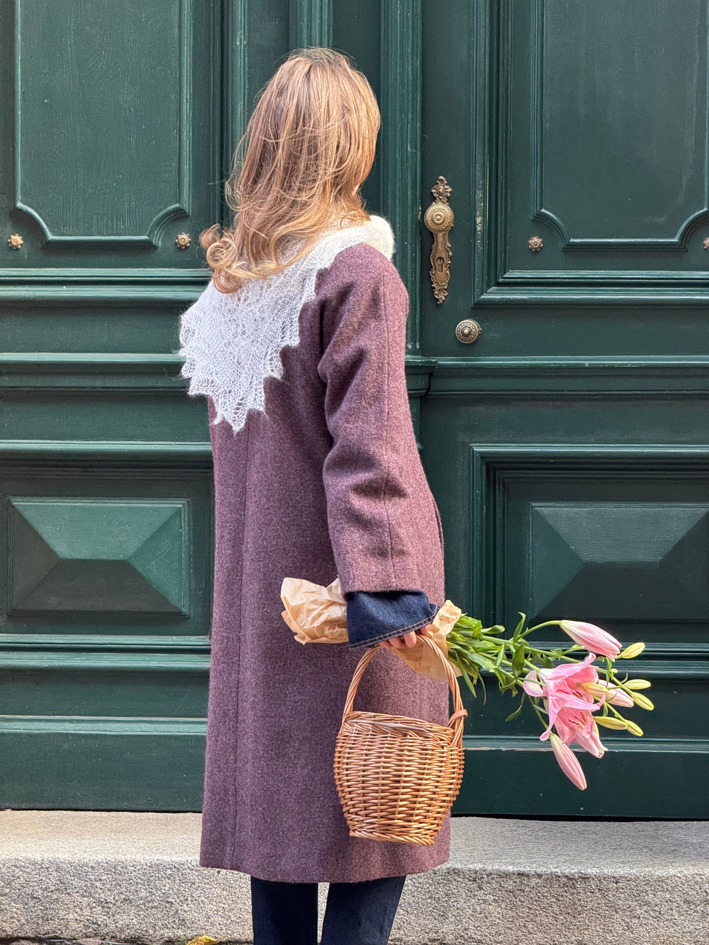 Square “Babusia” Shawl in Milk White Color