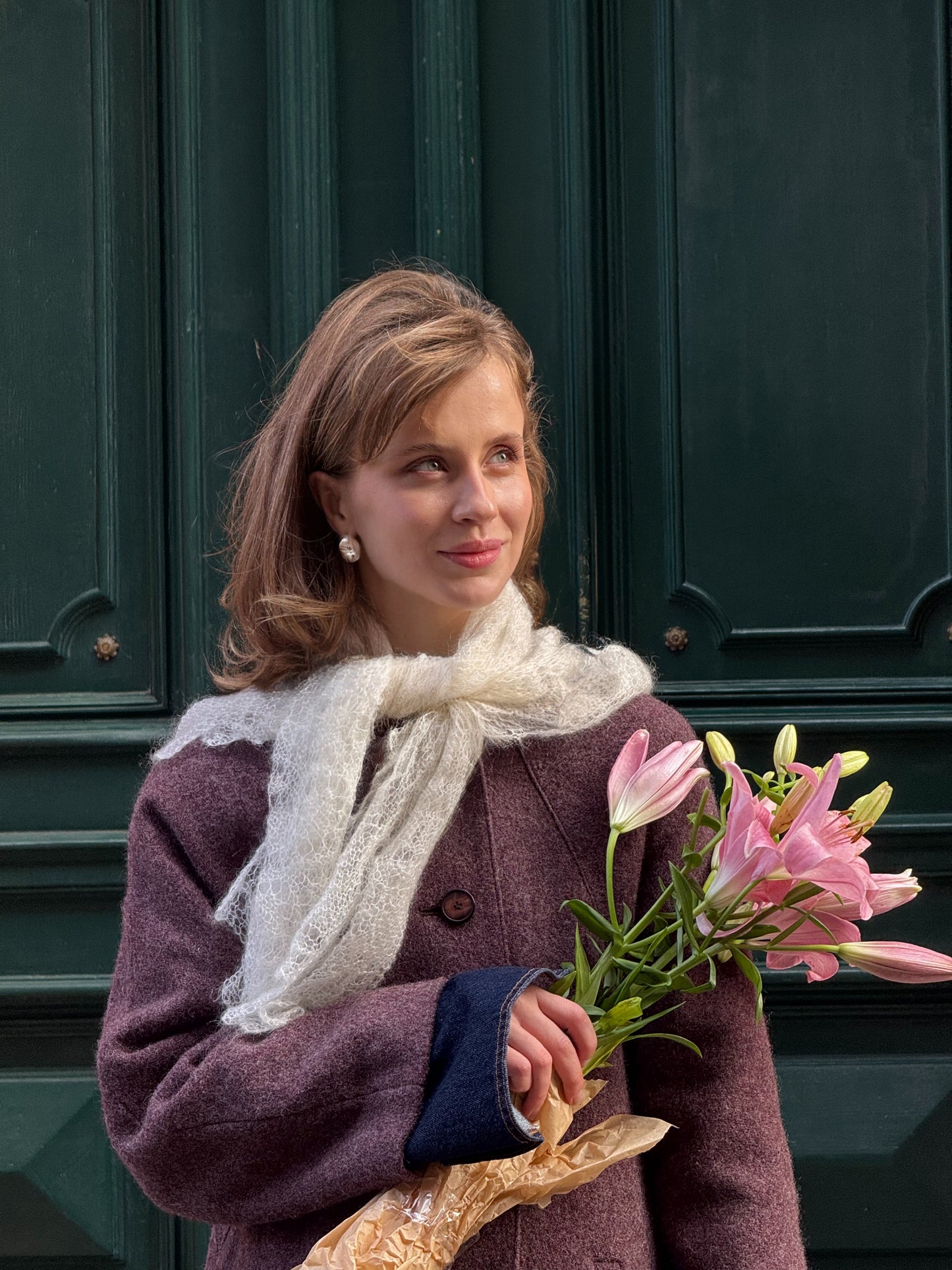 Square “Babusia” Shawl in Milk White Color