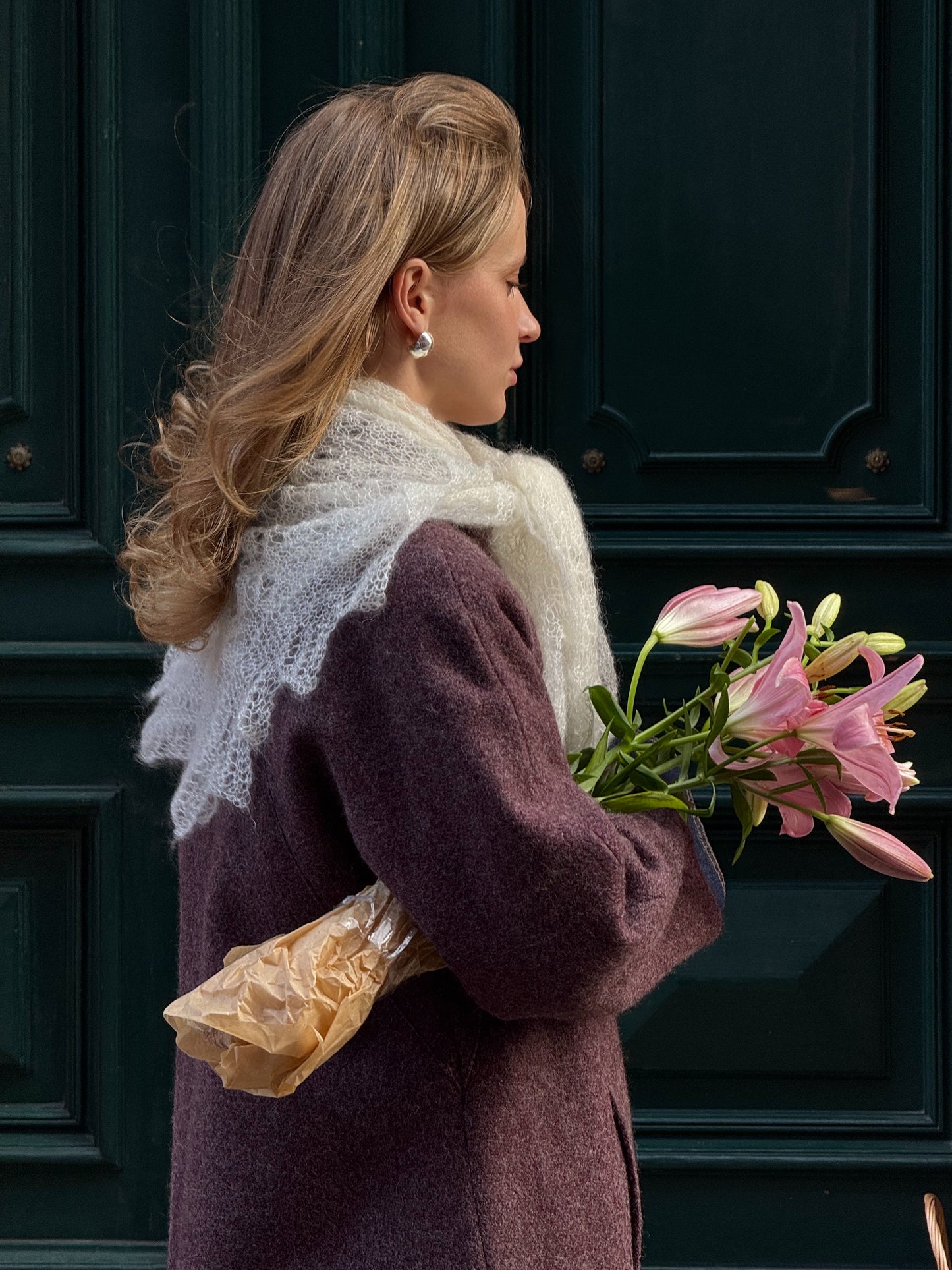 Square “Babusia” Shawl in Milk White Color