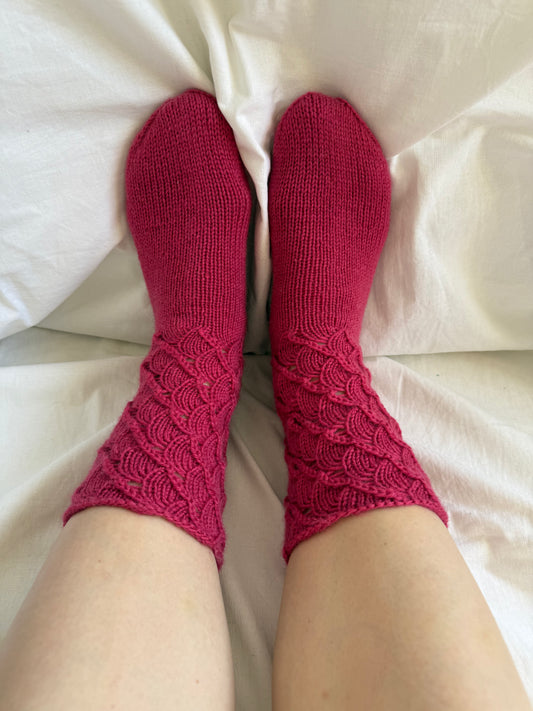 Magenta Pink Wool Socks with Lace