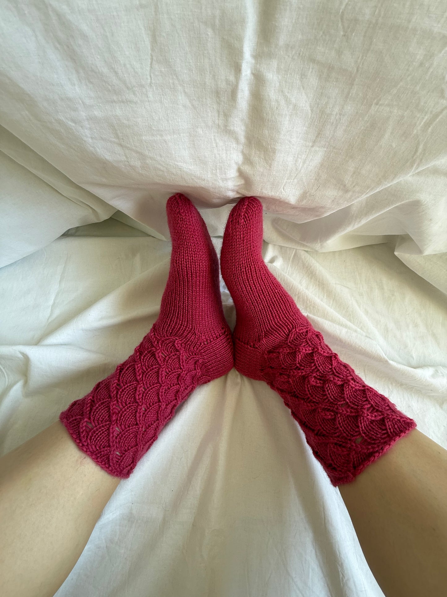 Magenta Pink Wool Socks with Lace