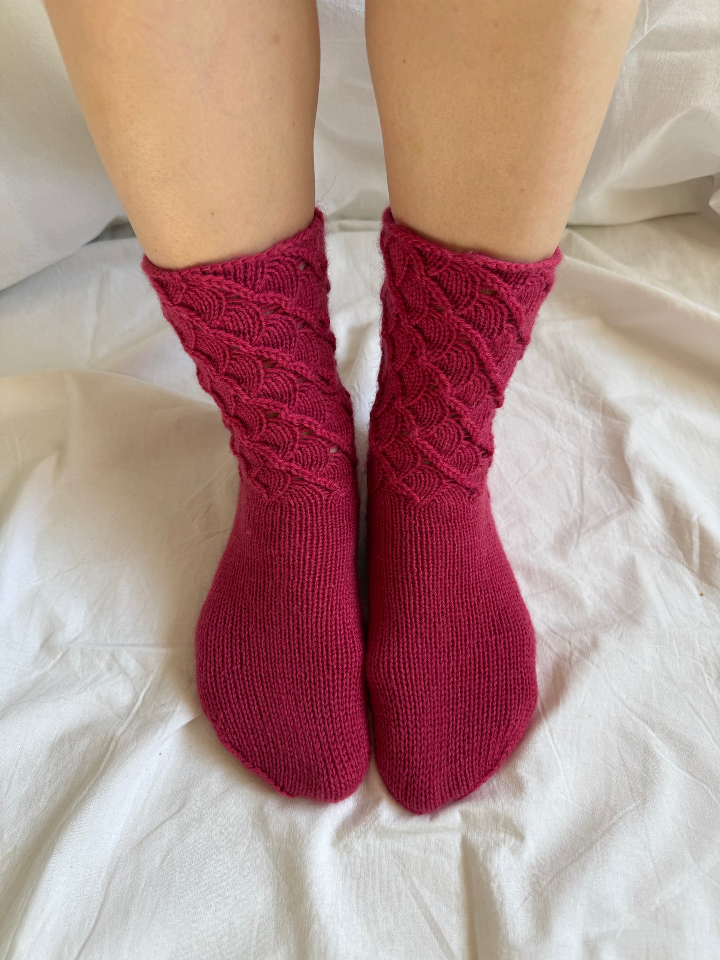 Magenta Pink Wool Socks with Lace