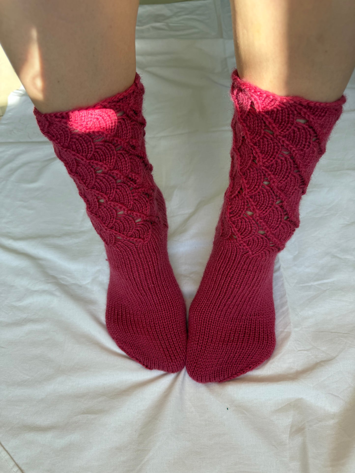 Magenta Pink Wool Socks with Lace