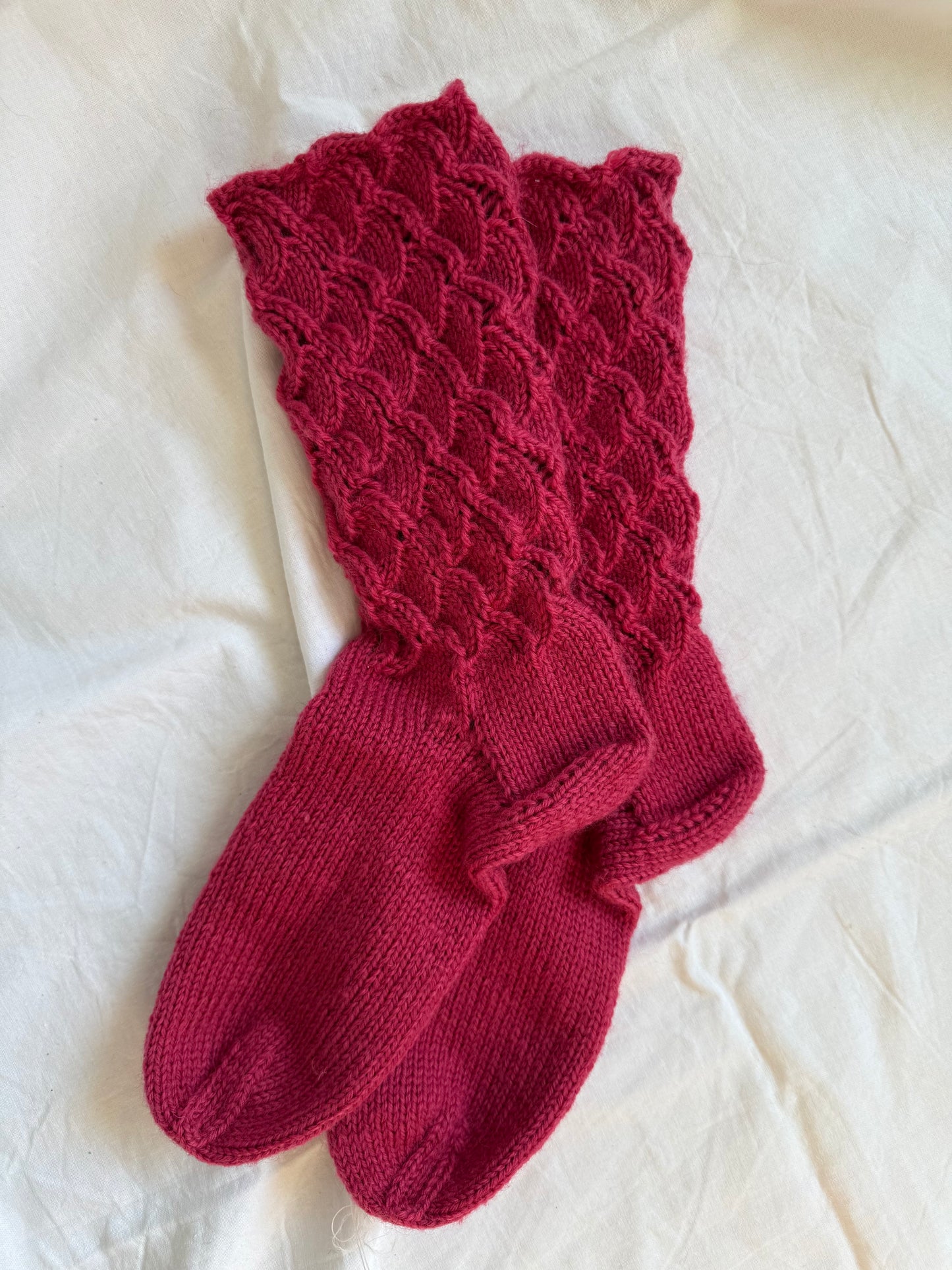 Magenta Pink Wool Socks with Lace