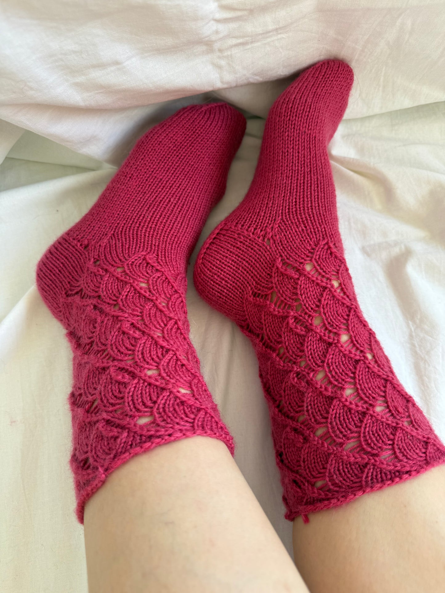 Magenta Pink Wool Socks with Lace