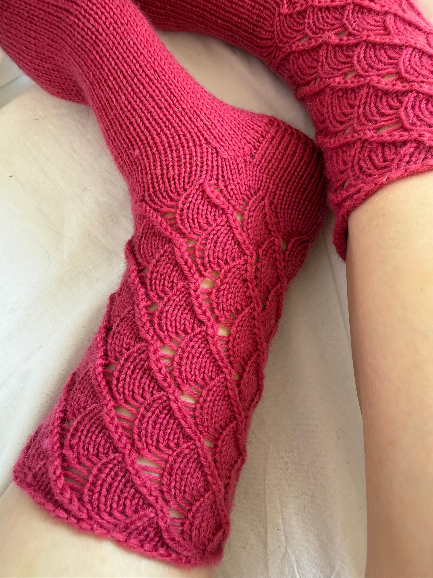 Magenta Pink Wool Socks with Lace