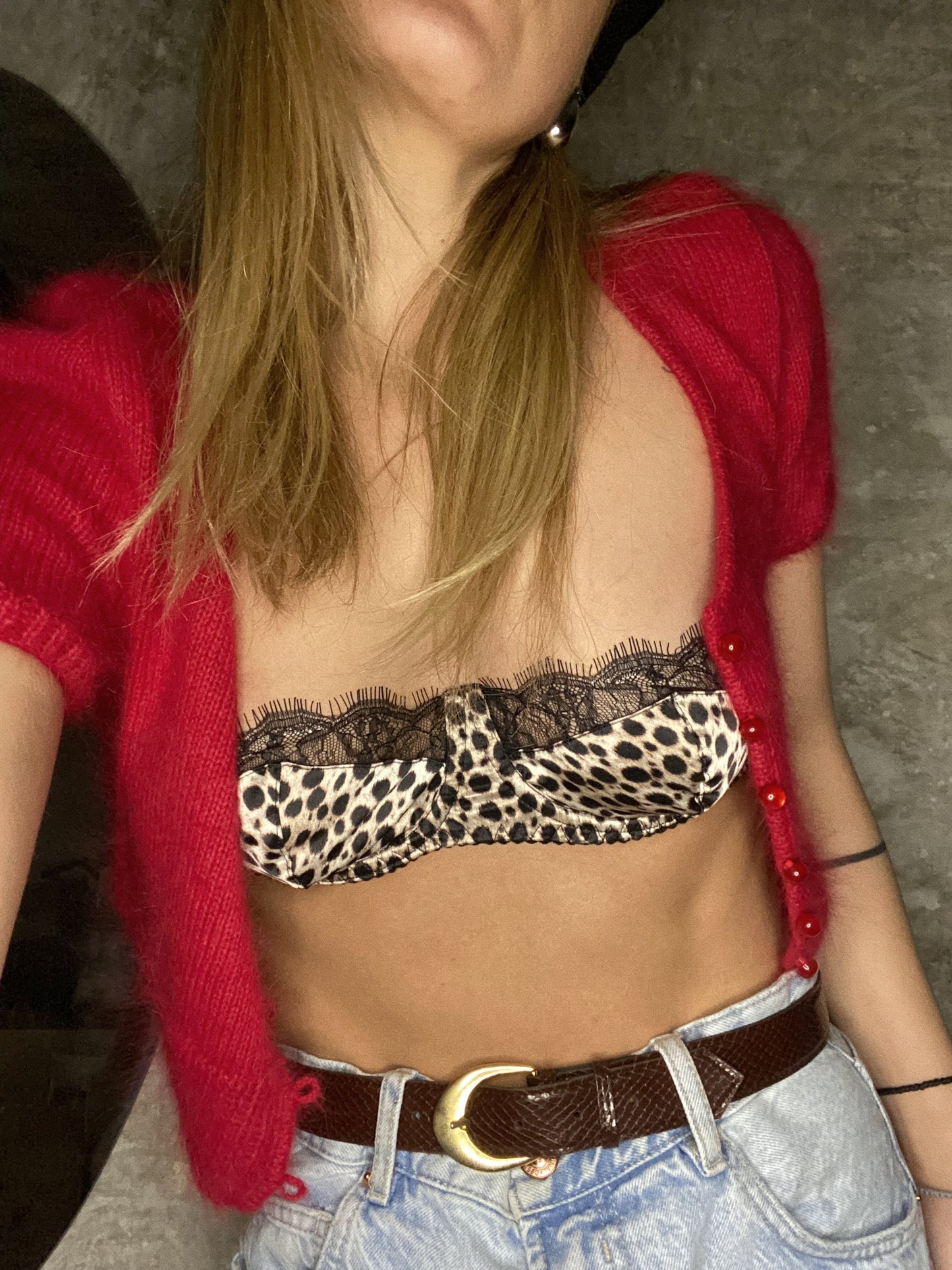 Red Fluffy Cropped Cardigan
