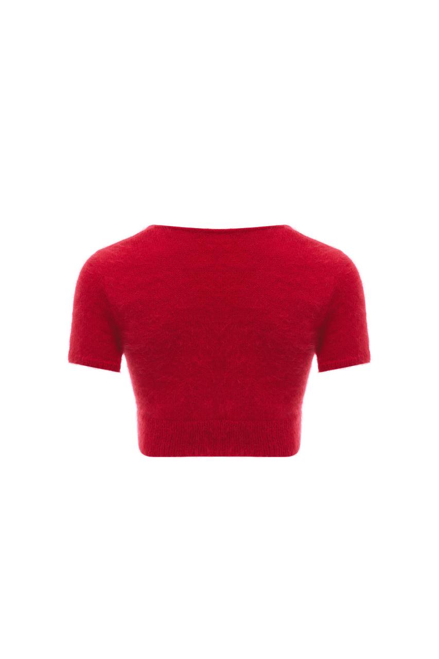 Red Fluffy Cropped Cardigan
