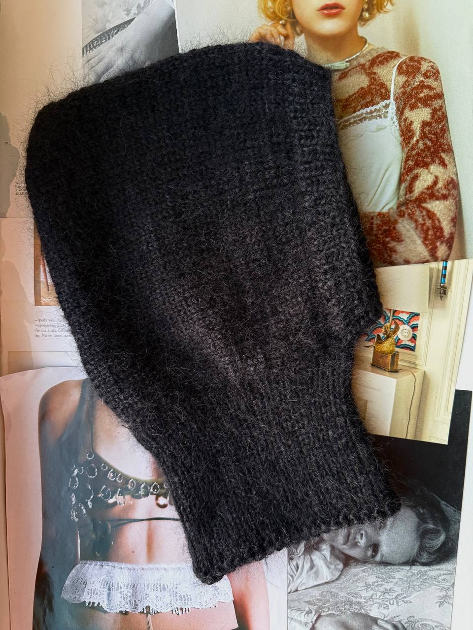 Black Fluffy Knitted Bonnet